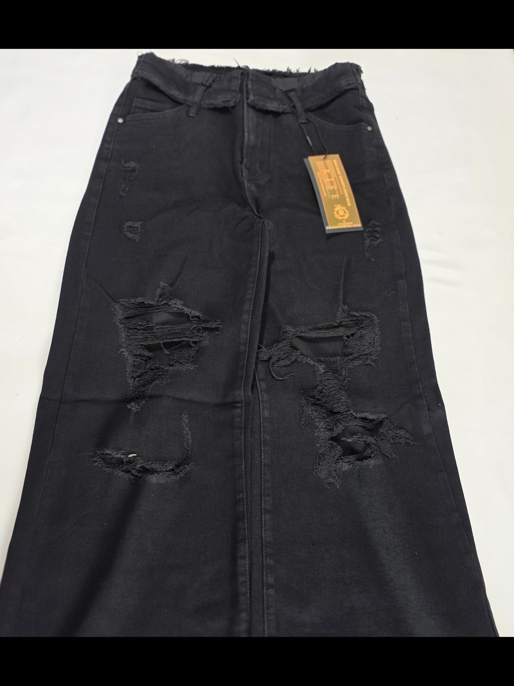 Risen Jeans Black Distressed Wide Leg Jeans  NWT High Rise Raw Hem